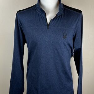 Spyder Mens Pullover L Active Quarter Zip Navy Blue Fleece Lined Mock Neck